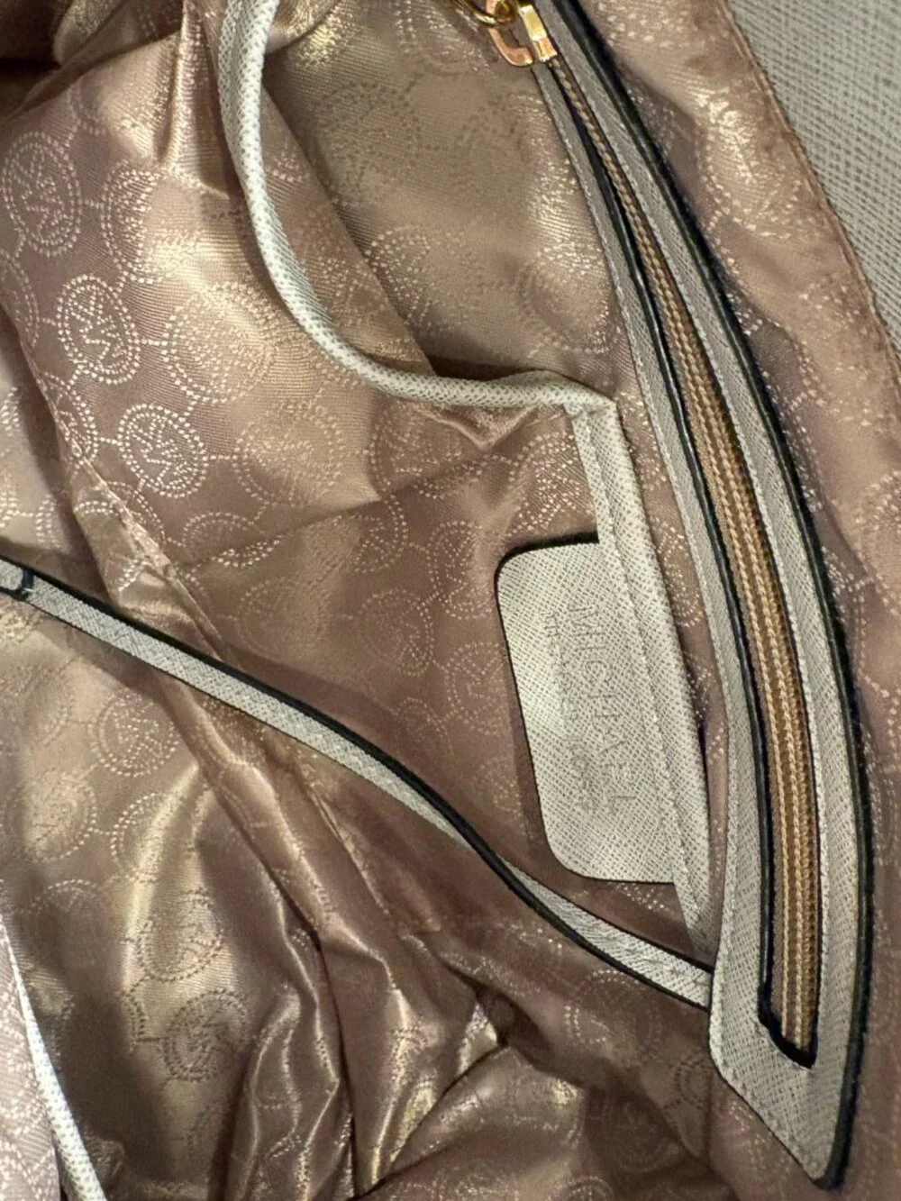 Michael Kors Hamilton Saffiano Leather Medium Satchel Light Grey Gold Hardware